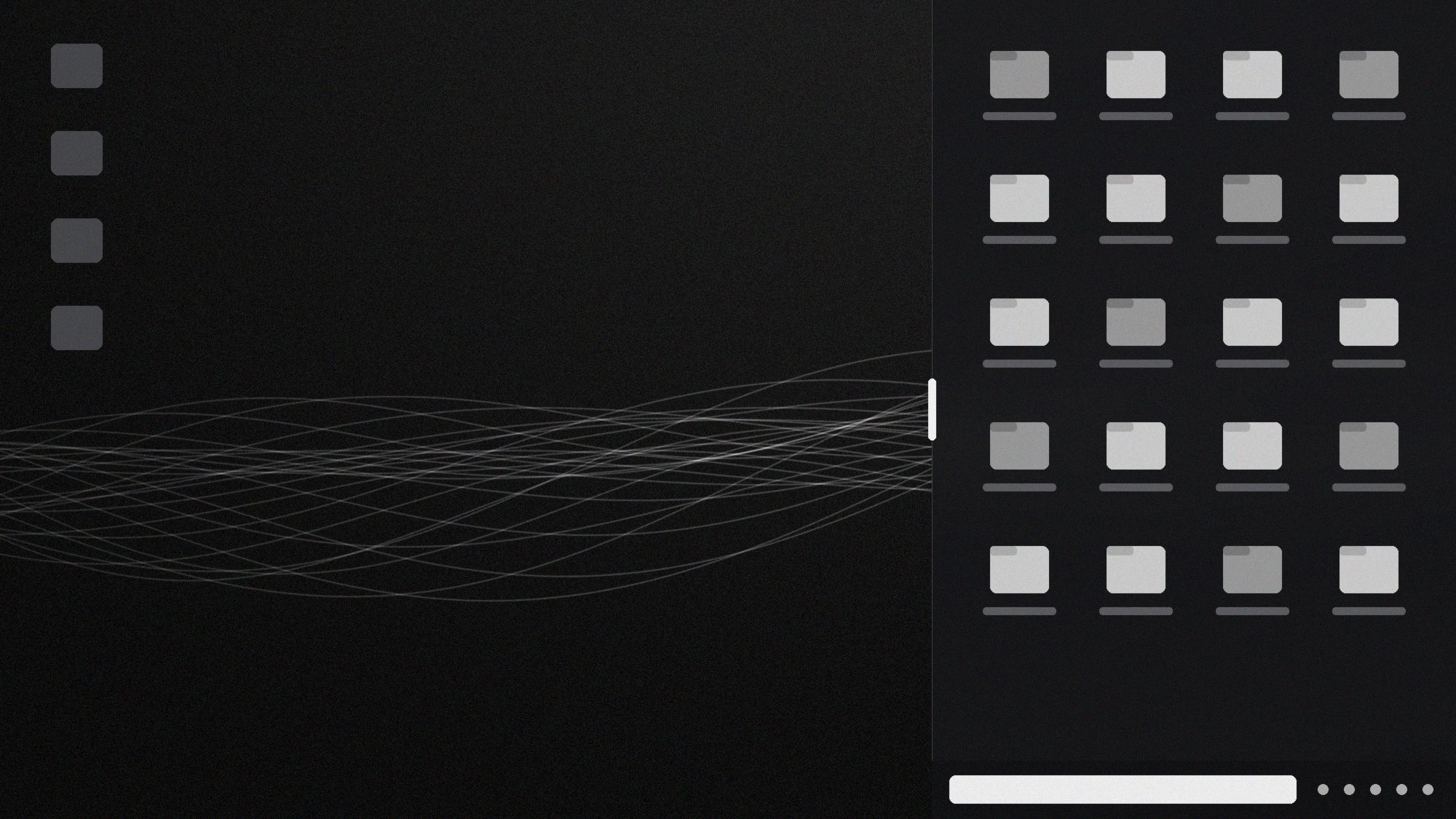 Monochrome Windows desktop with a DeskSplit shelf docked on the right edge