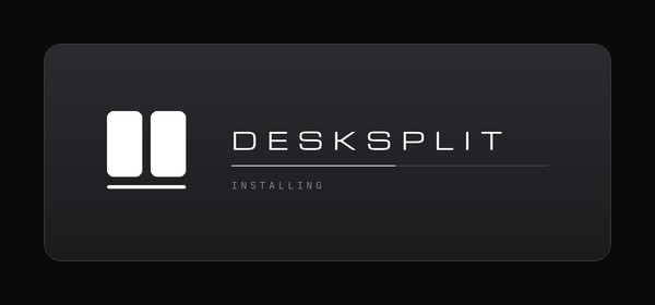 DeskSplit installer splash with the two-panel mark and wordmark